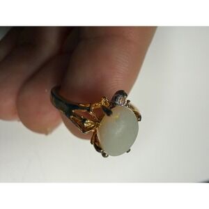 18KGE Gold Electroplated Oval Opal Cabochon Accent Stone Ring Size 6.5